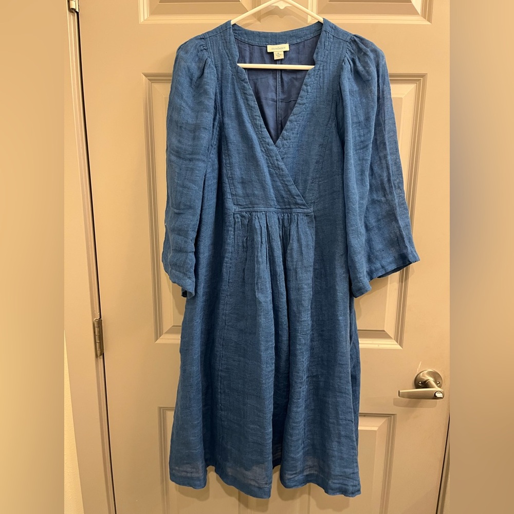 Sundance Blue V-Neck Bishop Sleeve Sundress
